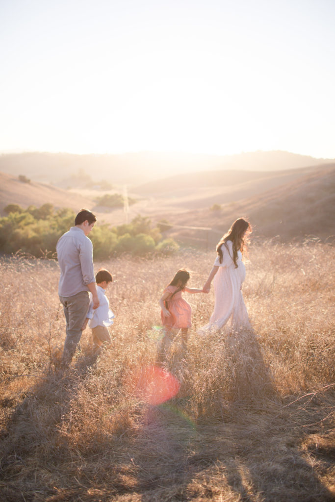Family Maternity Lifestyle Photography Natural Light and Airy Golden Fields at Sunset | Orange County, California | Tiffany Chi Photography